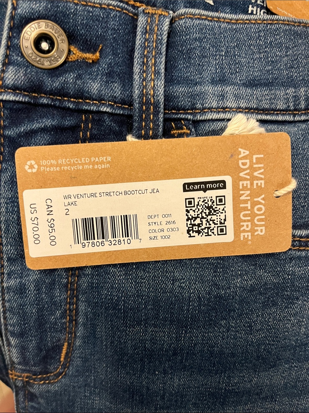 Eddie Bauer Venture Stretch High-Rise Bootcut Jeans lake NEW NWT - Picture 6 of 6